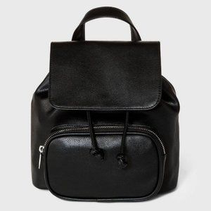 Wild Fable Mini Flap Faux Leather Backpack - Black